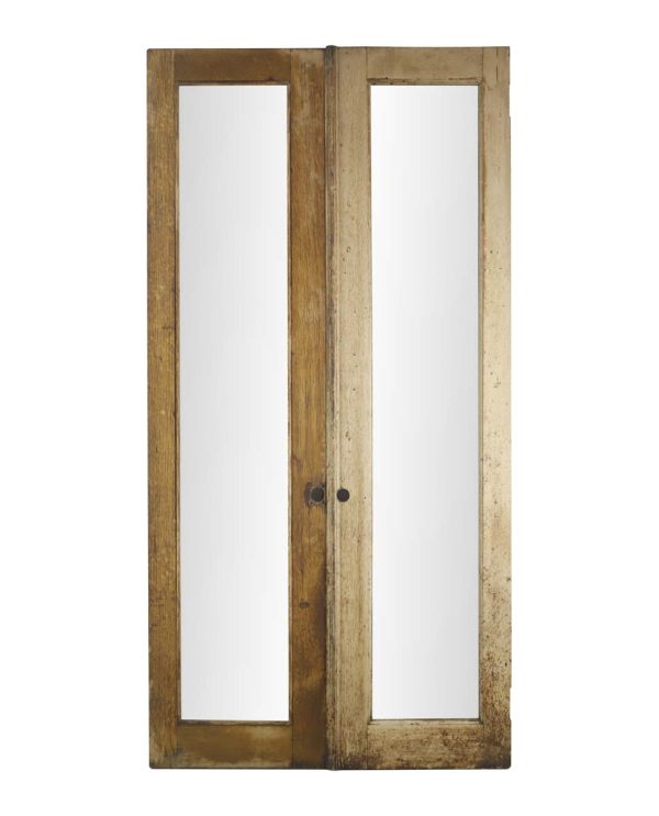 Standard Doors - Vintage Beveled Full Glass Oak Double Doors 63.75 x 32.625