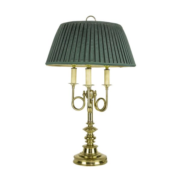 Table Lamps - Brass Plated Steel Lamp with Green Pleated Shade