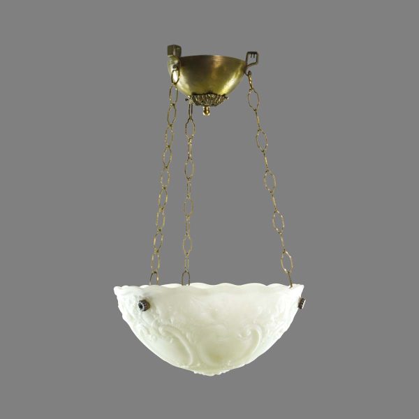Up Lights - Antique Neoclassical Floral White Dish Glass Pendant Light