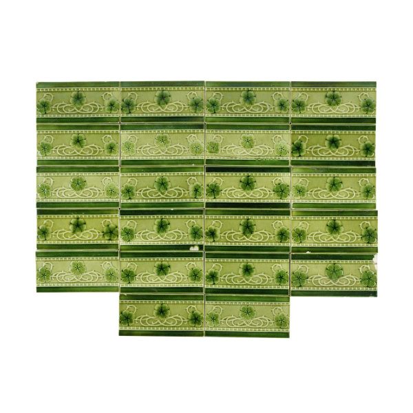 Wall Tiles - Antique Alfred Meakin Green Floral Ceramic 6 x 3 Wall Tile Set