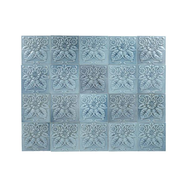 Wall Tiles - Antique Art Nouveau Blue Daisy Floral Wall Tile Set