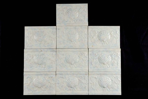 Wall Tiles - Antique White 6 x 4.25 Raised Shell Porcelain Ceramic Wall Tile Set