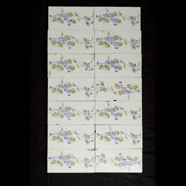Wall Tiles - Vintage Porcelain Purple Clematis Subway Wall Tile Set