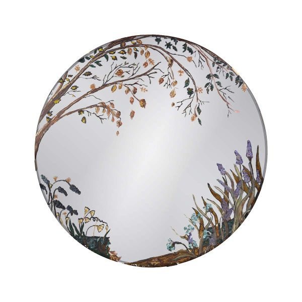 Antique Mirrors - Vintage Hand Painted Edge Floral Round 44 in. Wall Mirror