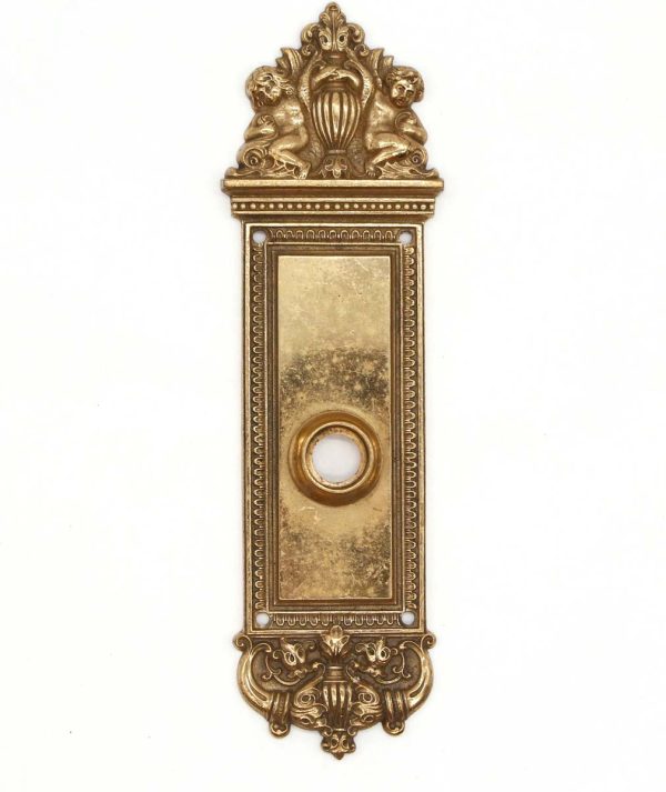Back Plates - Late 19th Century Ornamental Cherubic Brass Passage Door Back Plate
