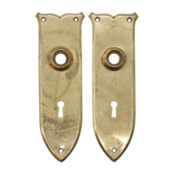 Back Plates - Pair of Vintage 7.125 in. Polished Brass Passage Door Back Plates