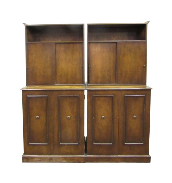 Cabinets - Pair of Traditional Two Section Wooden Storage Cabinets