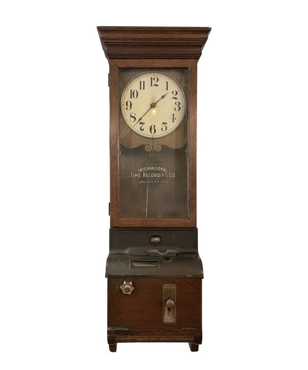 Clocks  - 1910s Antique International Time Recording Co. Oak Wall Clock