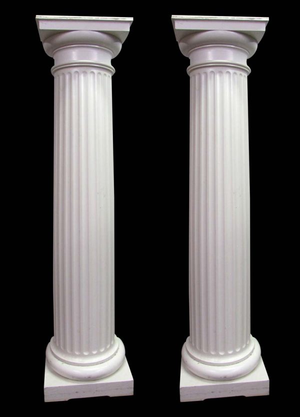 Columns & Pilasters - Pair of Reclaimed 8 ft Fluted One Sided White Wood Columns