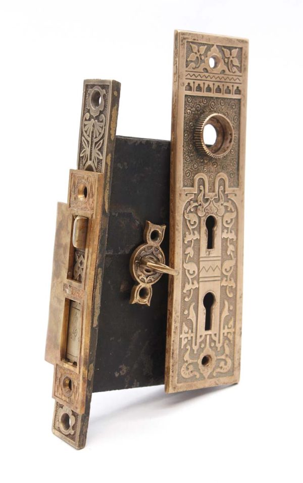 Door Knob Sets - Antique Aesthetic Bronze Door Back Plate & Mortise Lock Set