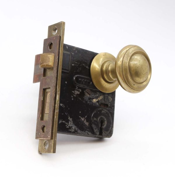 Door Knob Sets - Antique Norwalk Concentric Brass Passage Door Knob Set