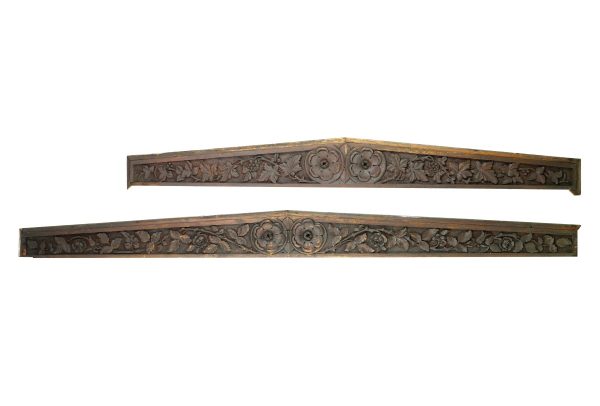 Door Surrounds - Pair of Carved Floral Pine Pitched Door Headers