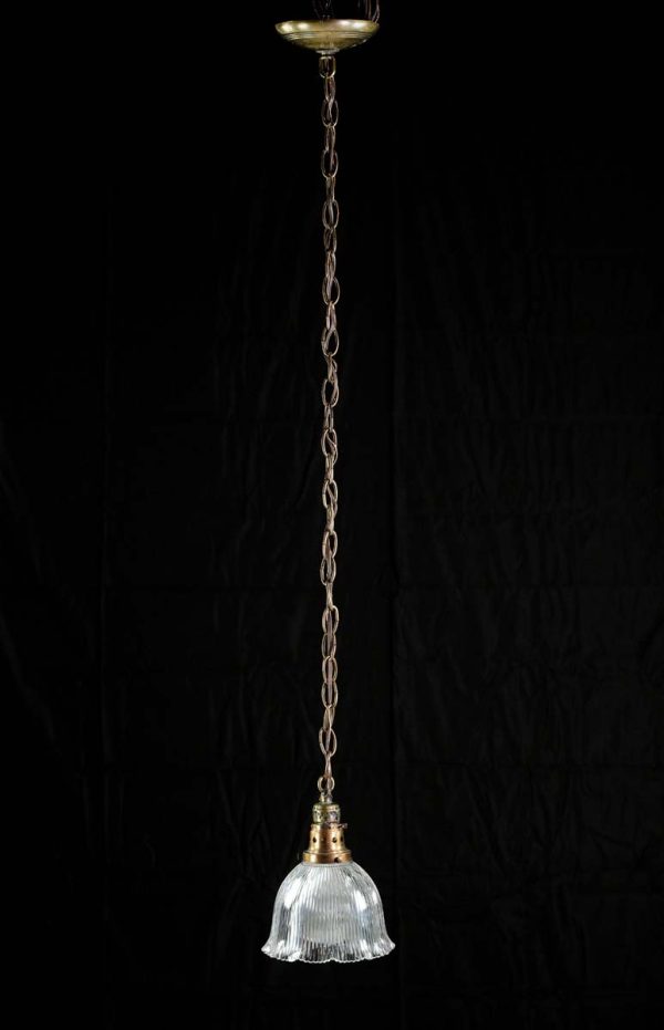 Down Lights - Antique 6.75 in. Ruffled Glass & Brass Chain Pendant Light