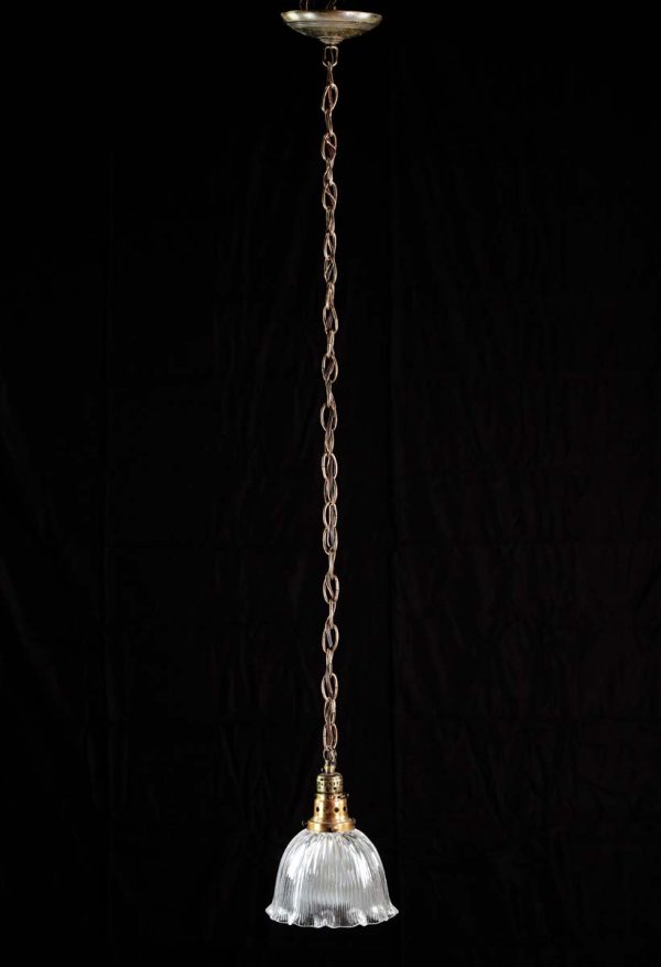 Down Lights - Antique 7 in. Ruffled Glass & Brass Chain Pendant Light