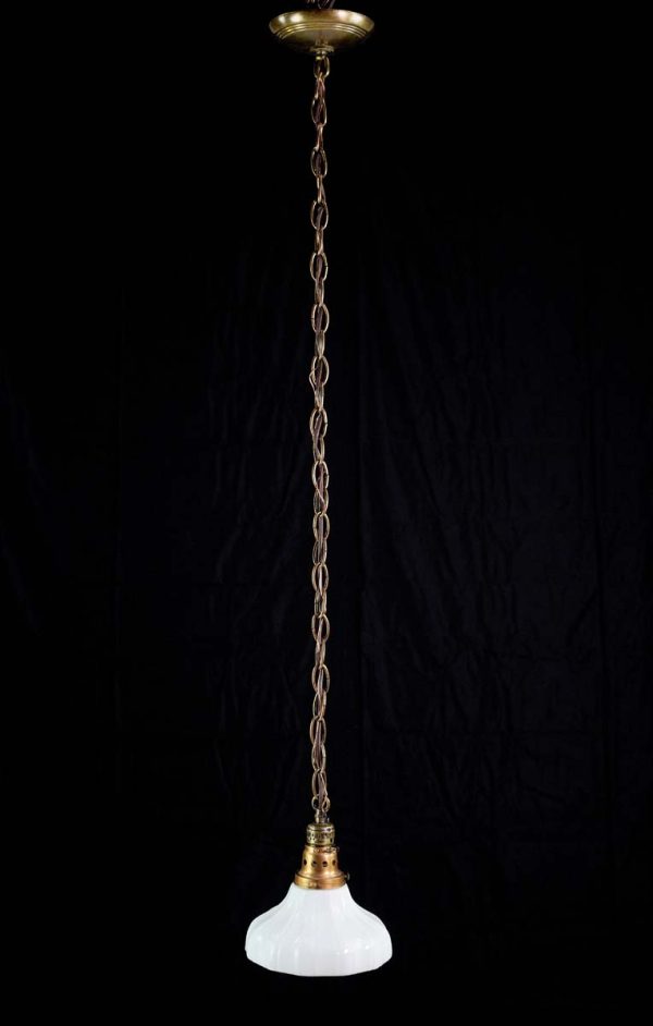 Down Lights - Antique 7.25 in. Milk Glass & Brass Chain Pendant Light