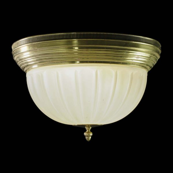 Flush & Semi Flush Mounts - Traditional 14 in. White Dome Glass & Brass Flush Mount Ceiling Light