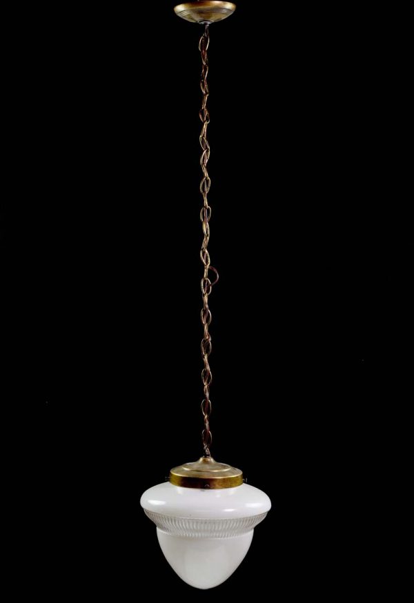 Globes - Antique Milk Glass Acorn Globe Brass Finish Chain Pendant Light