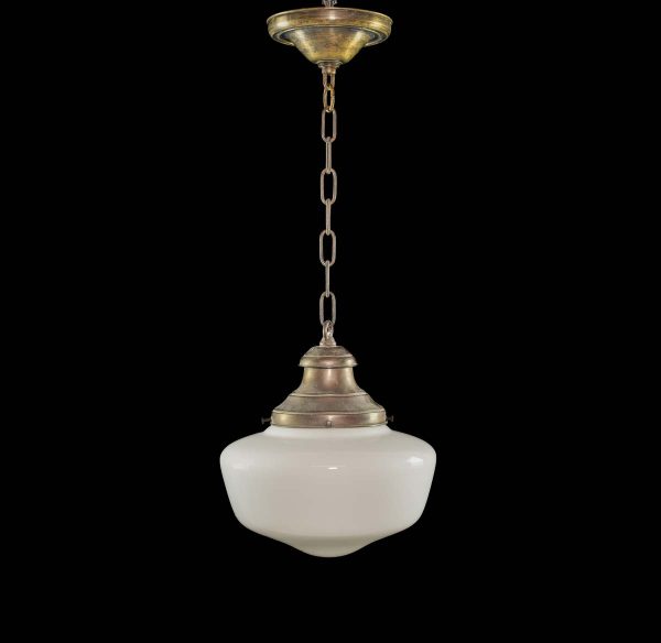 Globes - Antique Schoolhouse 12 in. Milk Glass Globe Brass Chain Pendant Light