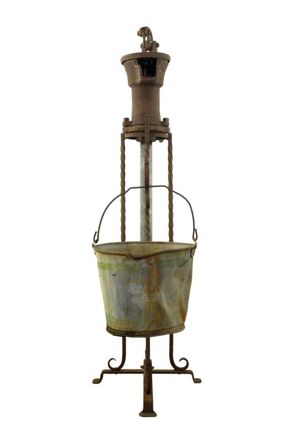Industrial - Antique Cast Iron Hand Water Pump with Steel Bucket