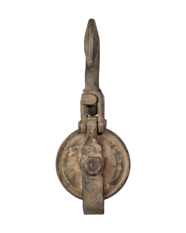 Industrial - Vintage Steel Hook Pulley with 8 in. Wheel