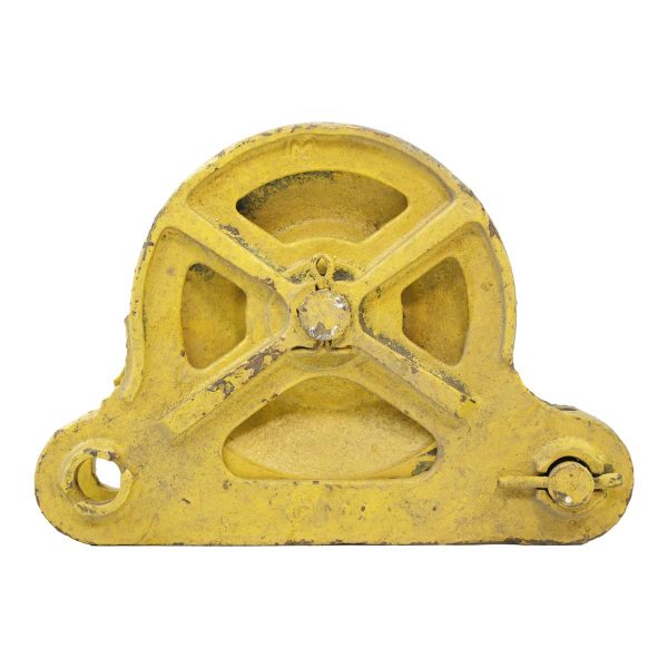 Industrial - Vintage Steel Yellow Pulley with 3 Wheels