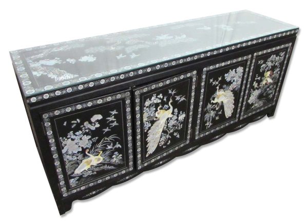 Kitchen & Dining - Vintage 71 in. Glass Top Asian Sideboard Cabinet