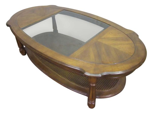 Living Room - 1990s Oval Oak Coffee Table with Center Glass Top