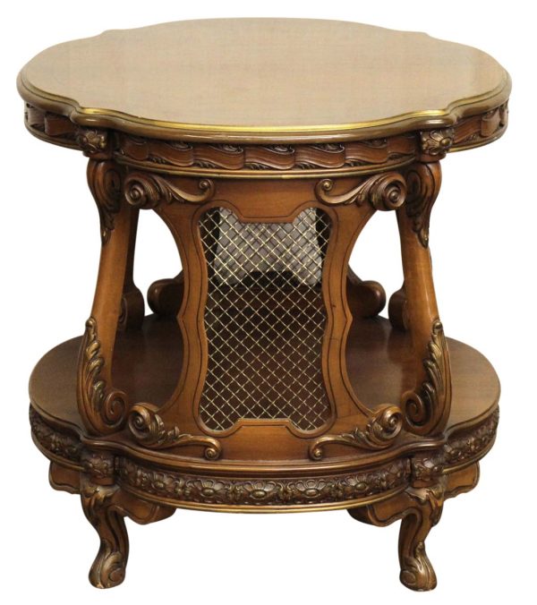 Living Room - Vintage French Carved Wood Metal Grids Side Table