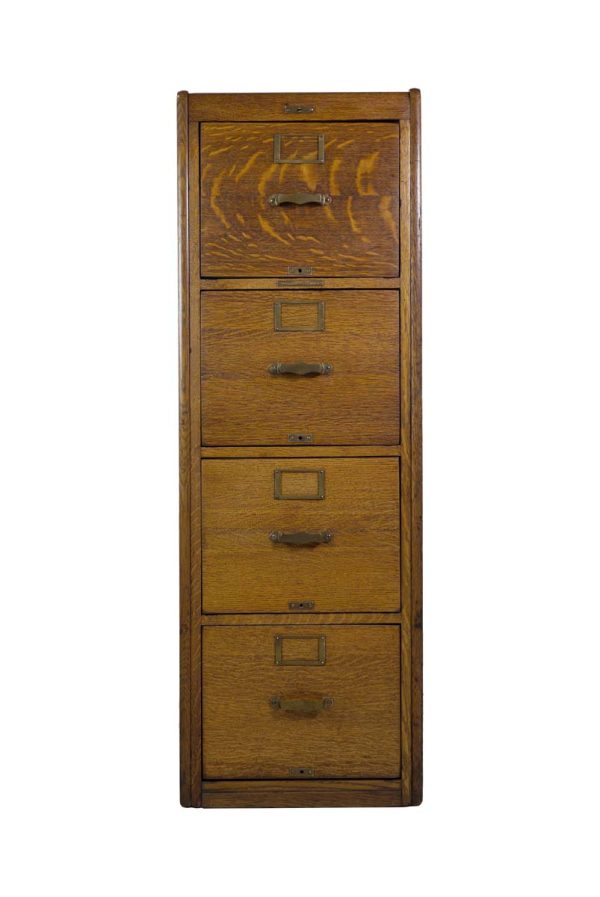 Office Furniture - Antique Library Bureau Sole Makers 4 Drawer Tiger Oak Filing Cabinet