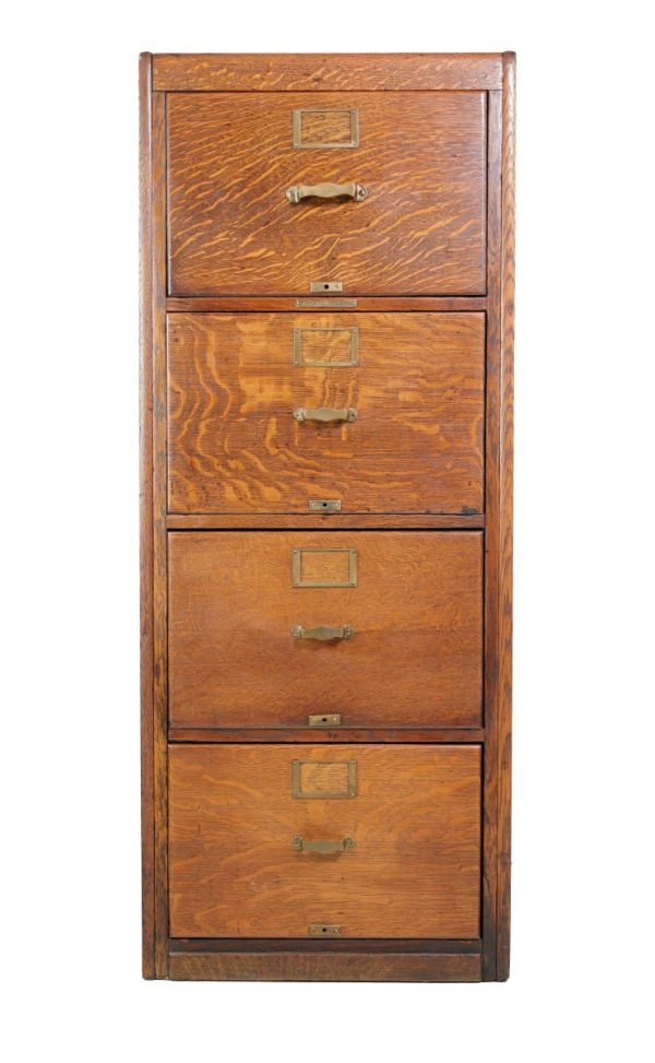 Office Furniture - Antique Library Bureau Sole Makers Legal 4 Drawer Oak File Cabinet