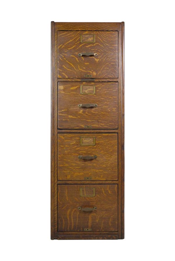 Office Furniture - Antique Library Bureau Sole Makers Tiger Oak Filing Cabinet