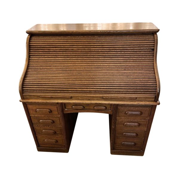 Office Furniture - Antique Oak Wood Roll Top Storage Desk