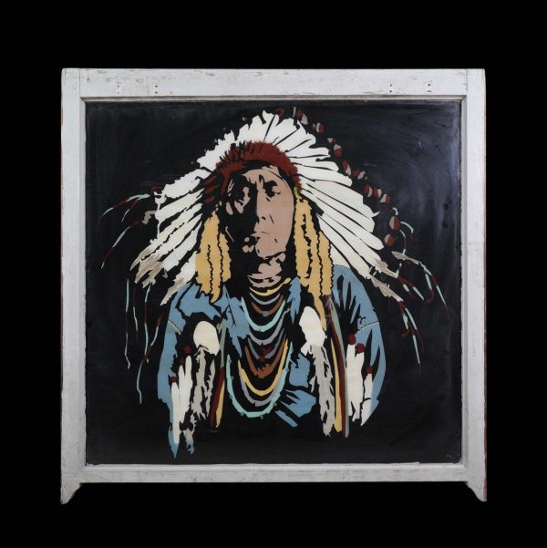 Paintings - Handpainted Native American Chief Reclaimed Window Painting
