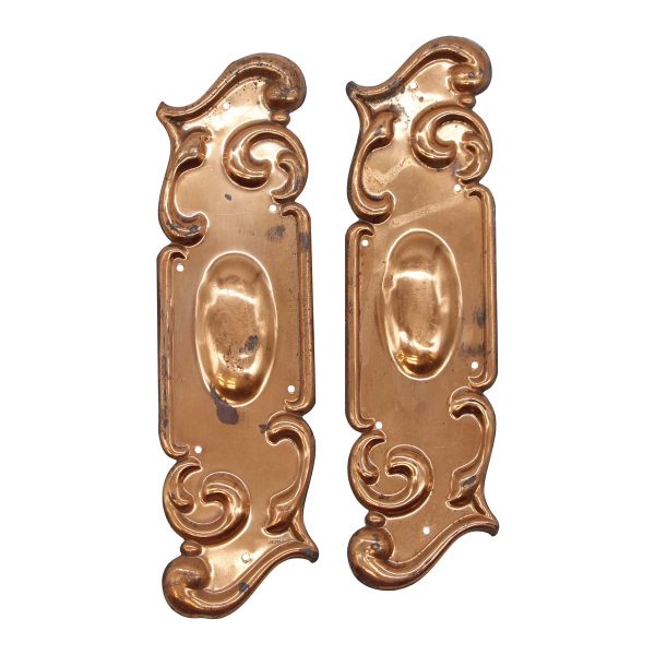 Push Plates - Pair of 10.6 in. Copper Plated Brass Art Nouveau Door Push Plates