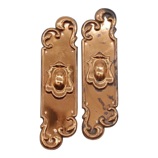 Push Plates - Pair of 11.75 in. Coppered Brass Art Nouveau Door Push Plates