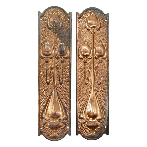 Push Plates - Pair of Rare 12 in. Copper Art Nouveau Brass Door Push Plates