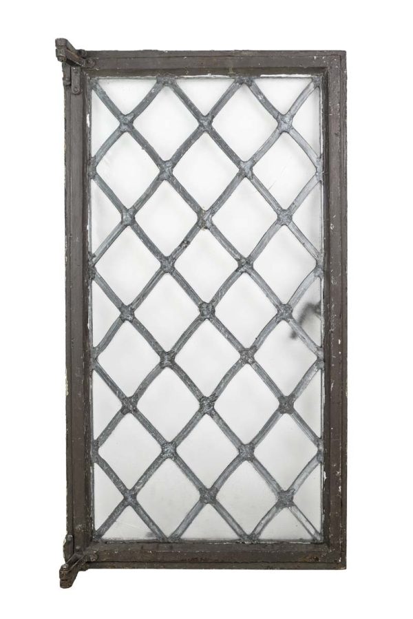 Reclaimed Windows - Reclaimed Steel Frame Diamond Leaded Glass Window 36.375 x 20