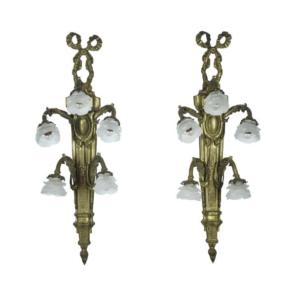 Sconces & Wall Lighting - Pair of Louis XVI 19th Century Brass Wall Sconces