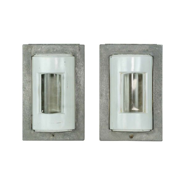 Sconces & Wall Lighting - Pair of Modern Recessed Steel & Glass Wall Sconces