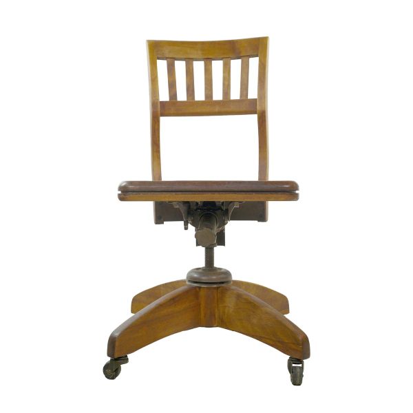 Seating - Antique Adjustable Height Wooden Desk Chair with Casters