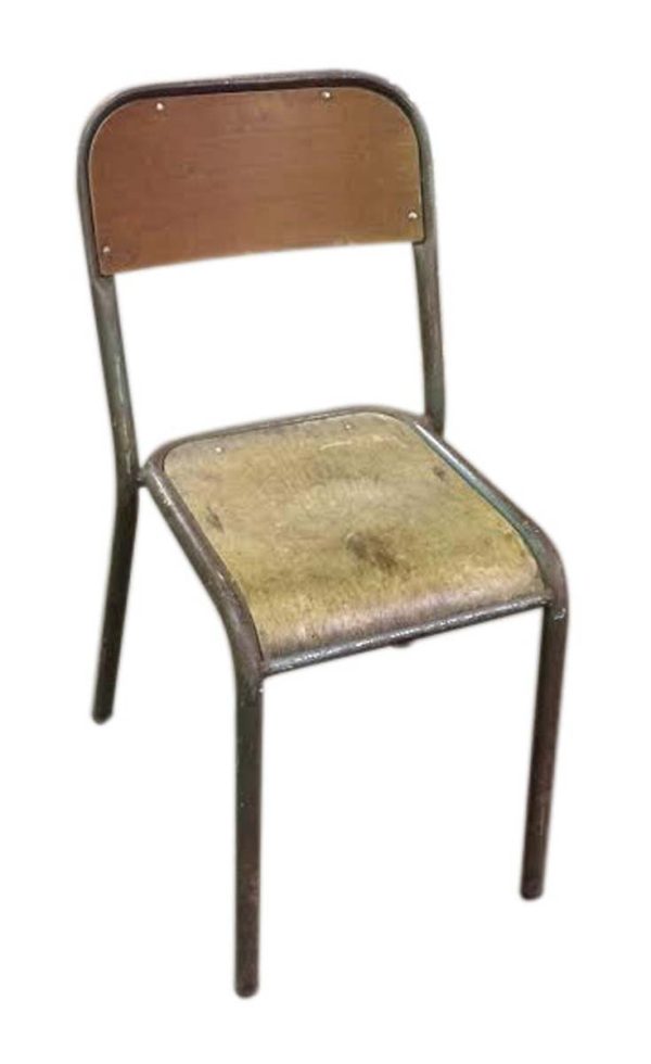 Seating - French Painted Metal Frame Wooden Seat School Chair