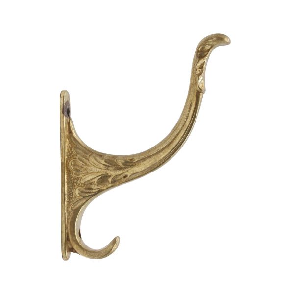 Single Hooks - Vintage Foliate Polished Cast Brass Double Arm Wall Hook