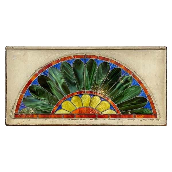 Stained Glass - Antique Colorful Peacock Stained Glass Transom Window