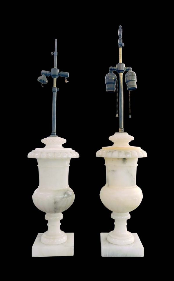 Table Lamps - Pair of Antique White Urn Shaped Alabaster Table Lamps