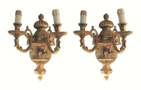 Waldorf Astoria - Pair of Waldorf Astoria French Style Gold Plated Bronze Wall Sconces