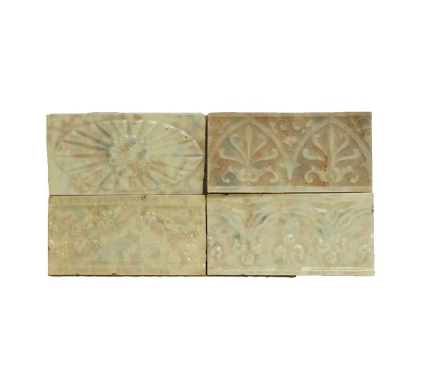 Wall Tiles - Set of 4 Antique Raised Pastel 6 x 3 Wall Tiles