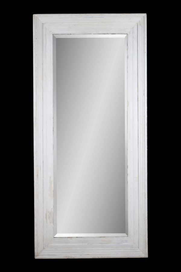 Wood Molding Mirrors - Reclaimed Distressed White Wood Molding Frame Dressing Mirror 83 x 38