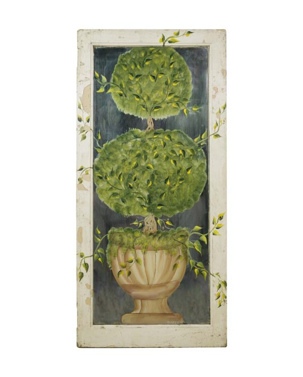 Altered Antiques - Hand Painted Topiary Tree White Wood Framed Cabinet Door Wall Mirror