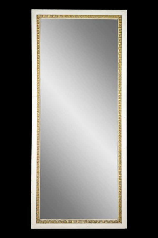 Antique Mirrors - Oversized White Gold Egg & Dart Trim Pine Beveled Wall Mirror