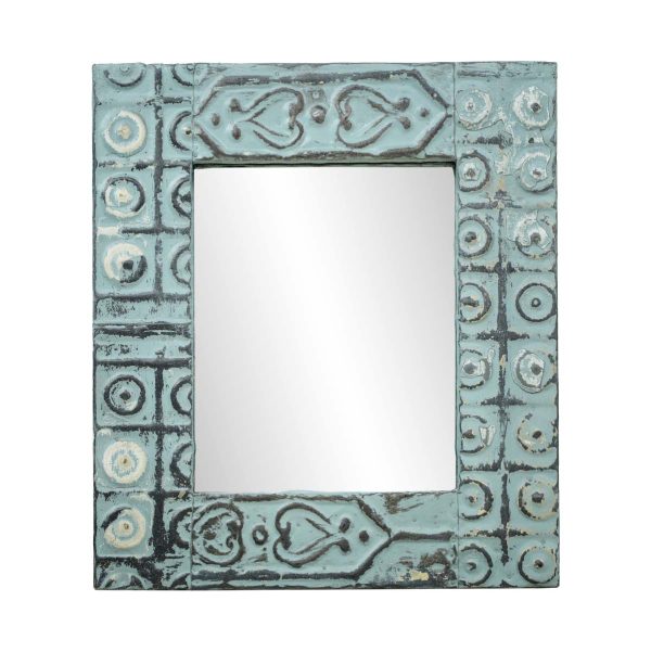 Antique Tin Mirrors - Handcrafted Mixed Geometric Blue Antique Tin Ceiling Wall Mirror